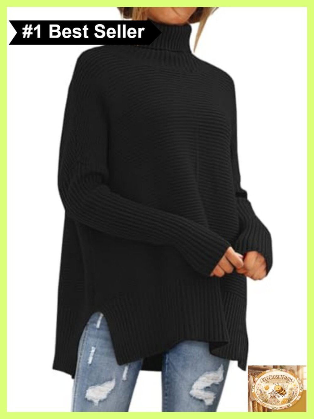 Womens Oversized Chunky Knit Turtleneck Batwing Sleeve Pullover Sweater